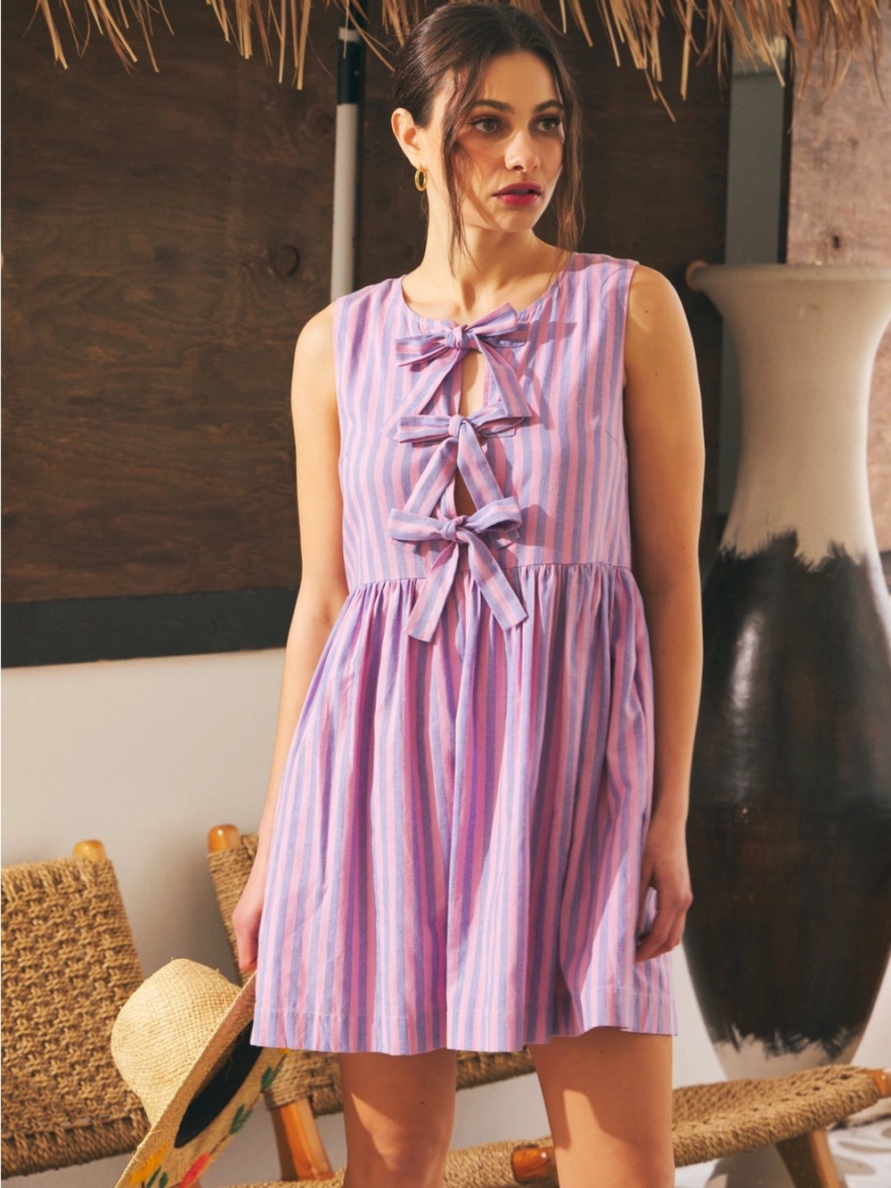 NWT Striped Mini Dress with Bow Detail - Picture 4 of 15